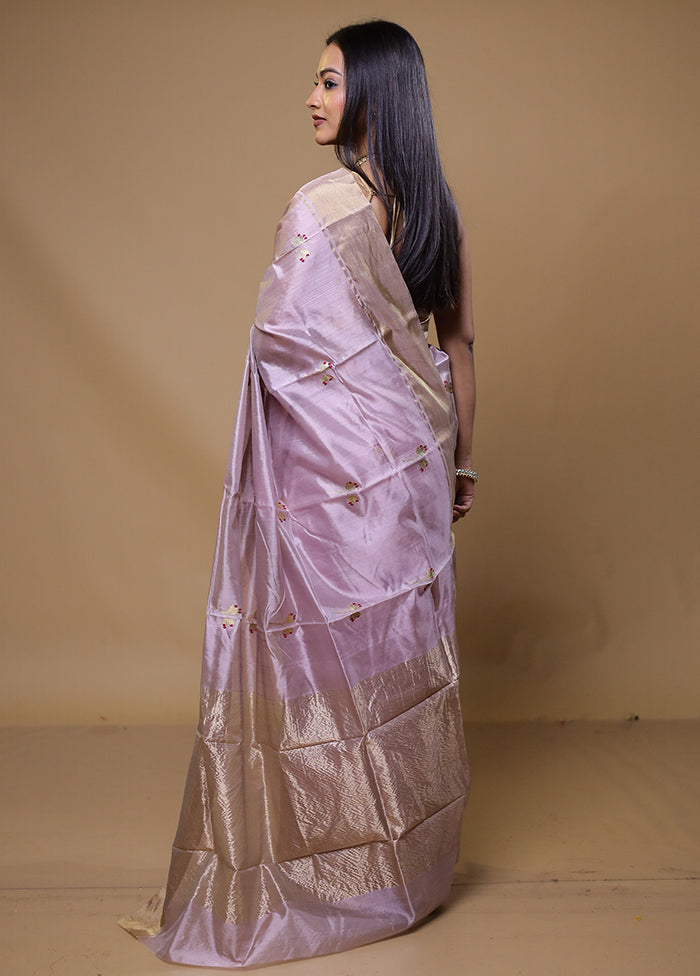 Lavender Handloom Chanderi Pure Cotton Saree With Blouse Piece