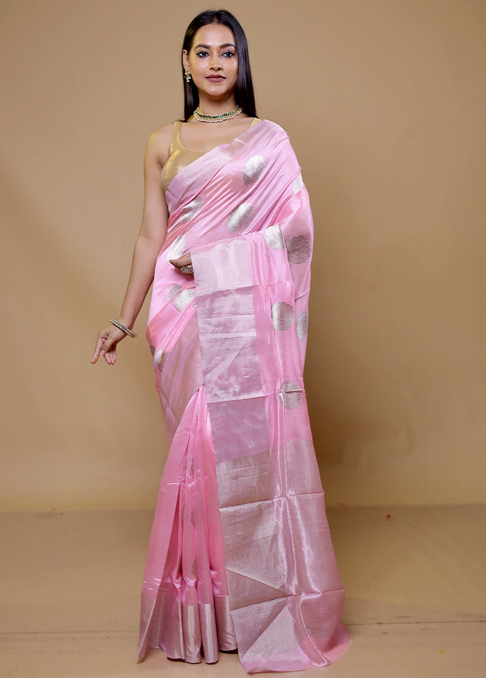 Pink Handloom Chanderi Pure Cotton Saree With Blouse Piece