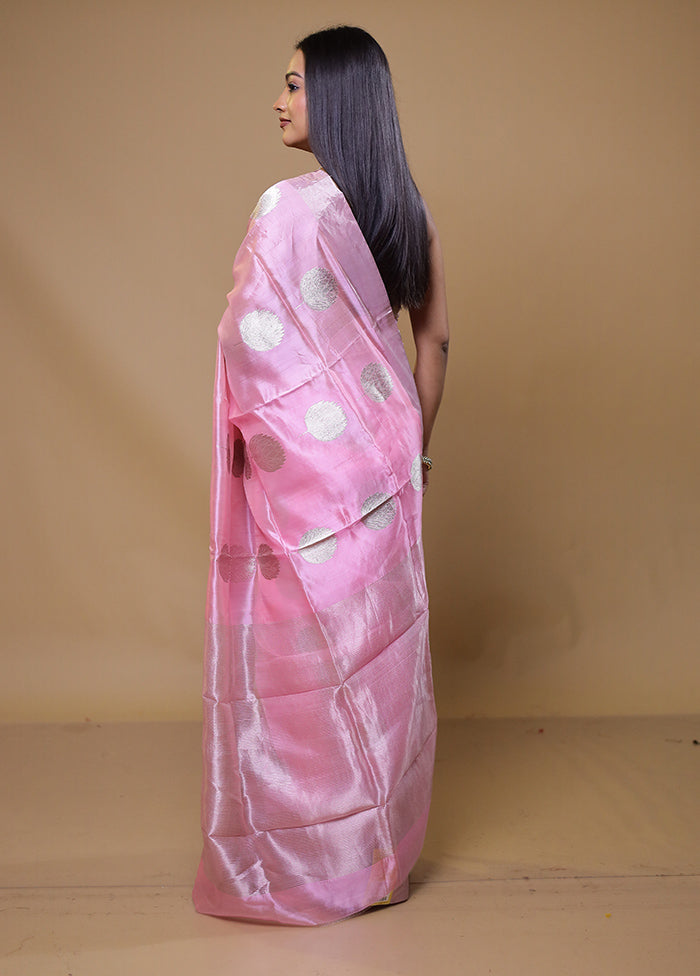 Pink Handloom Chanderi Pure Cotton Saree With Blouse Piece