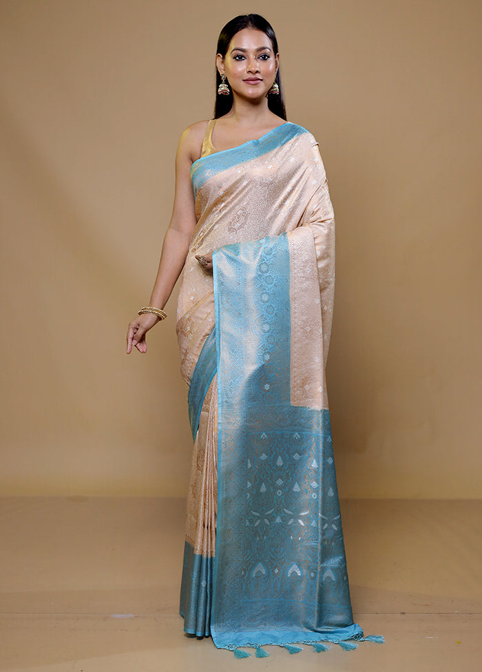 Cream Dupion Silk Saree With Blouse Piece