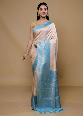 Cream Dupion Silk Saree With Blouse Piece