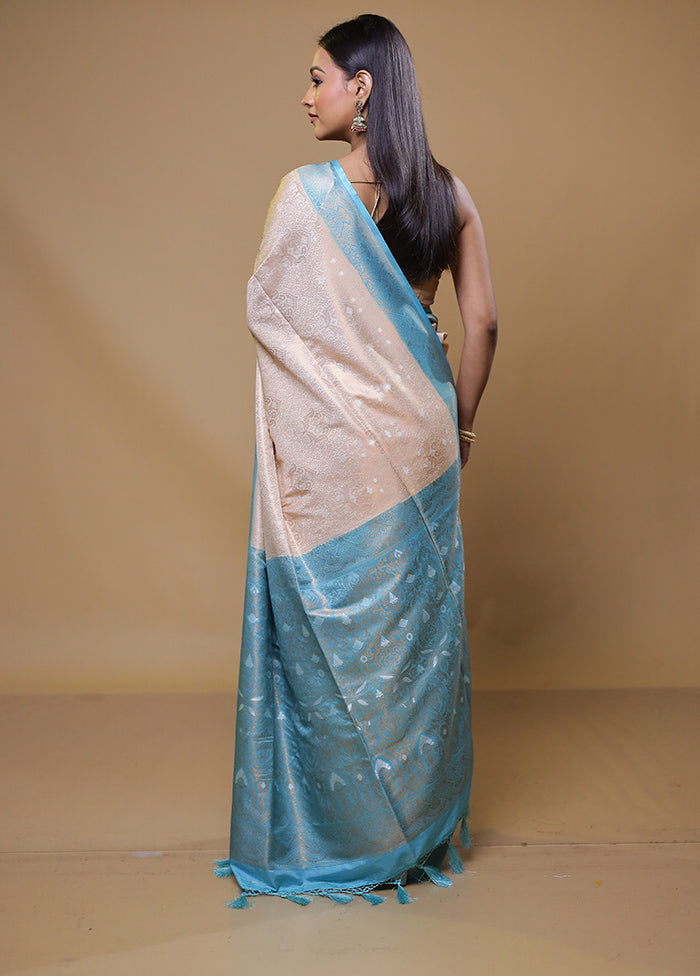 Cream Dupion Silk Saree With Blouse Piece