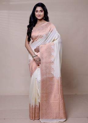 Cream Dupion Silk Saree With Blouse Piece