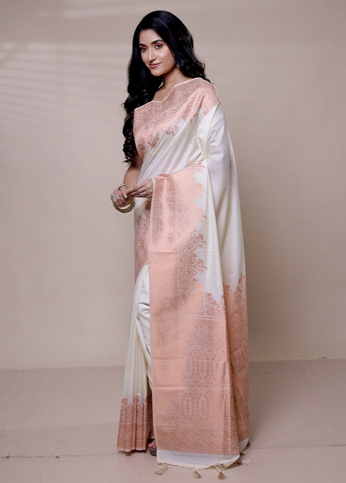 Cream Dupion Silk Saree With Blouse Piece