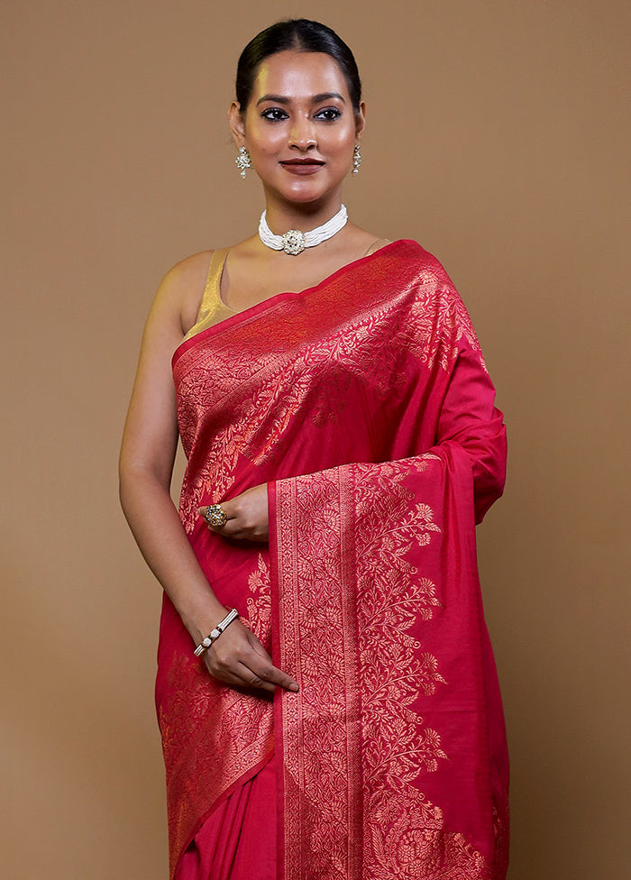 Pink Dupion Silk Saree With Blouse Piece