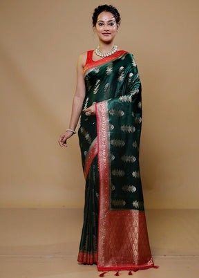 Green Dupion Silk Saree With Blouse Piece