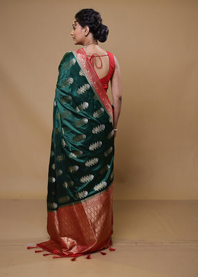 Green Dupion Silk Saree With Blouse Piece