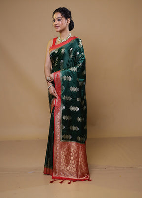 Green Dupion Silk Saree With Blouse Piece