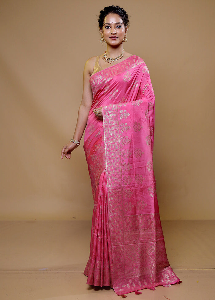 Pink Dupion Silk Saree With Blouse Piece