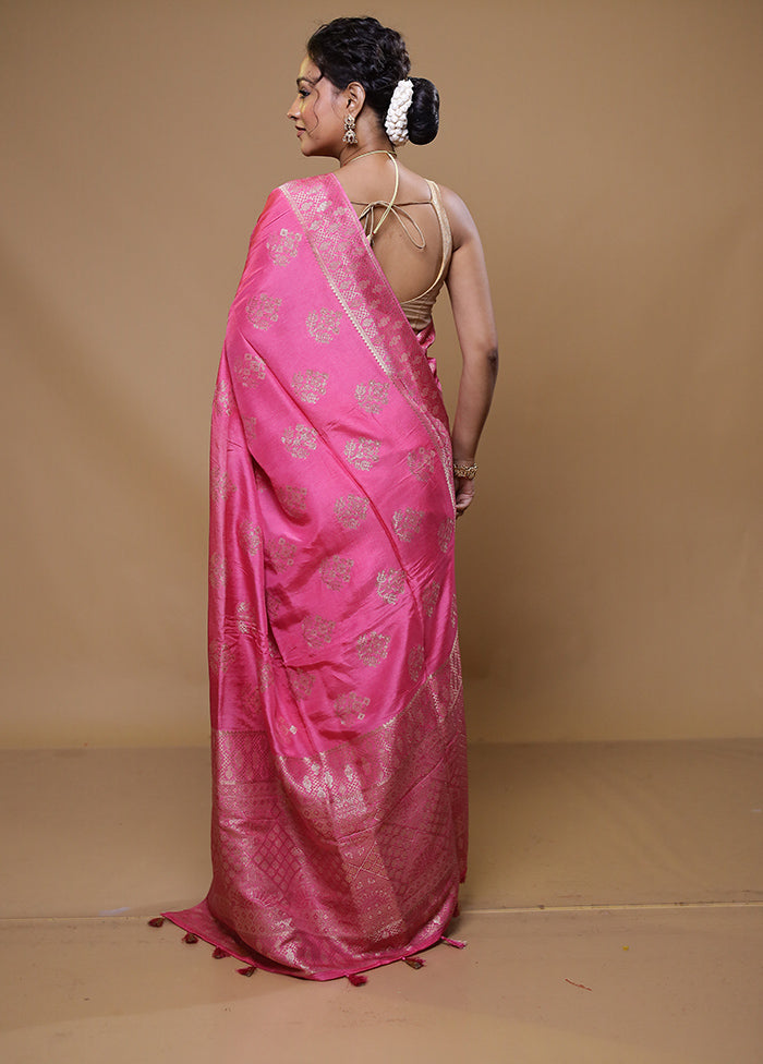 Pink Dupion Silk Saree With Blouse Piece