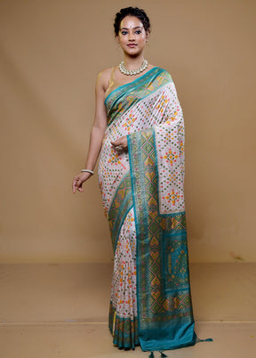 White Dupion Silk Saree With Blouse Piece