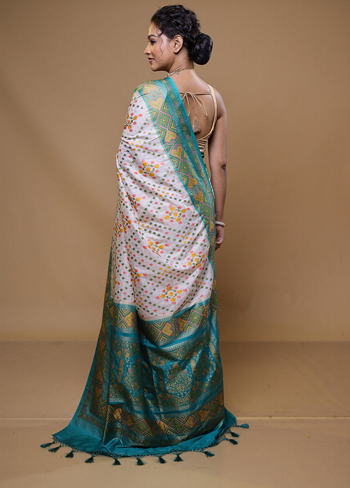 White Dupion Silk Saree With Blouse Piece