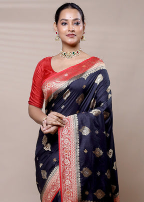 Black Dupion Silk Saree With Blouse Piece