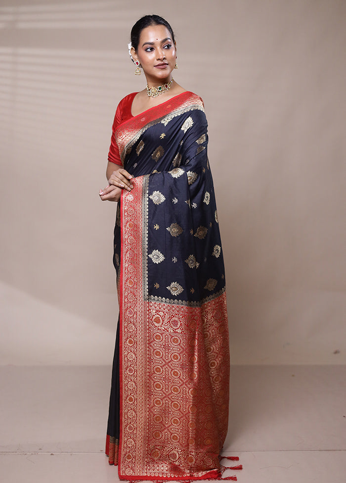 Black Dupion Silk Saree With Blouse Piece