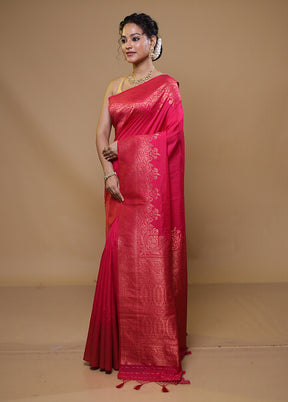 Red Dupion Silk Saree With Blouse Piece