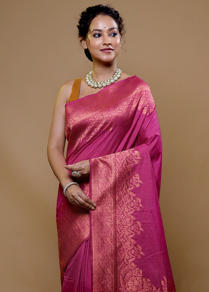 Pink Dupion Silk Saree With Blouse Piece