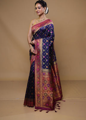 Blue Dupion Silk Saree With Blouse Piece