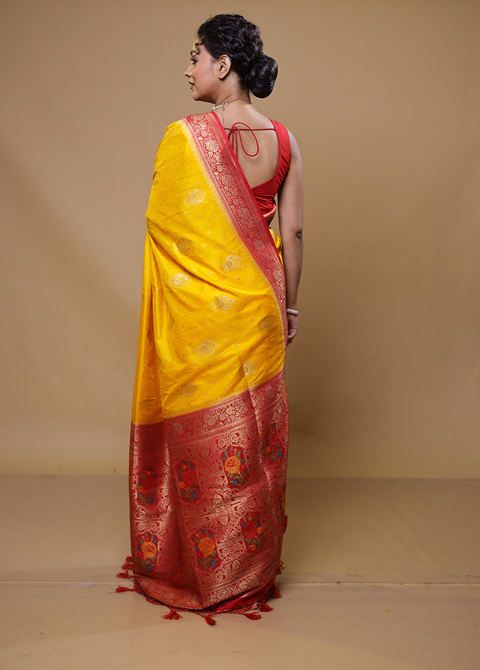 Yellow Dupion Silk Saree With Blouse Piece