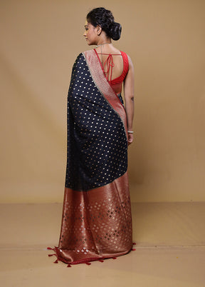 Blue Dupion Silk Saree With Blouse Piece