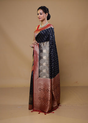 Blue Dupion Silk Saree With Blouse Piece