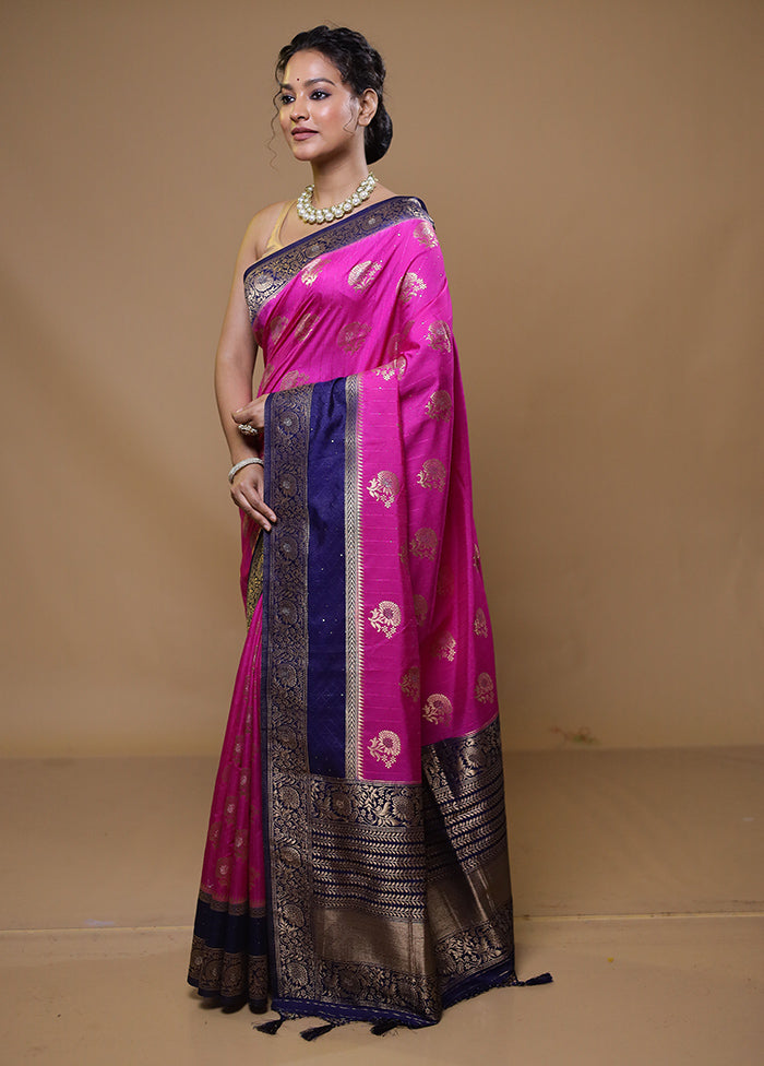 Pink Dupion Silk Saree With Blouse Piece