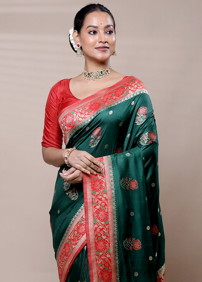 Green Dupion Silk Saree With Blouse Piece