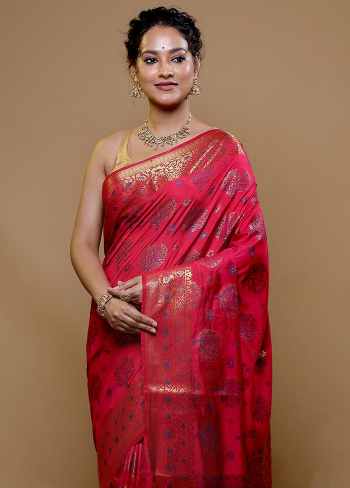 Red Dupion Silk Saree With Blouse Piece