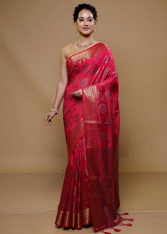 Red Dupion Silk Saree With Blouse Piece