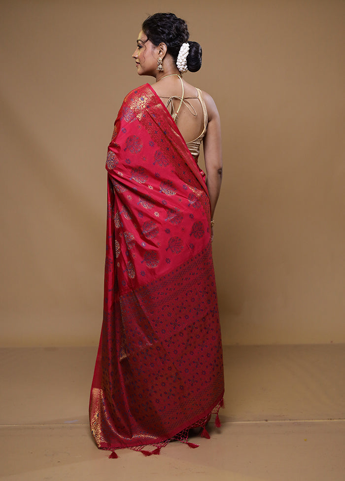 Red Dupion Silk Saree With Blouse Piece