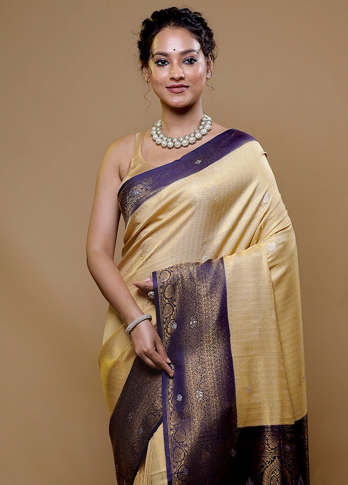 Beige Dupion Silk Saree With Blouse Piece