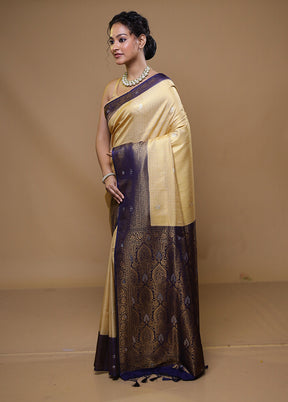 Beige Dupion Silk Saree With Blouse Piece