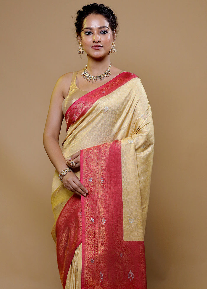 Beige Dupion Silk Saree With Blouse Piece