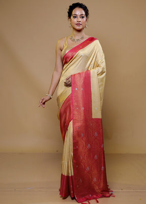 Beige Dupion Silk Saree With Blouse Piece