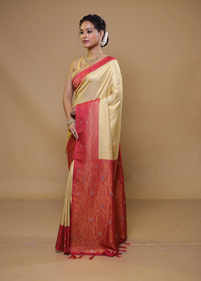 Beige Dupion Silk Saree With Blouse Piece