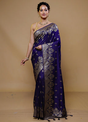 Blue Dupion Silk Saree With Blouse Piece