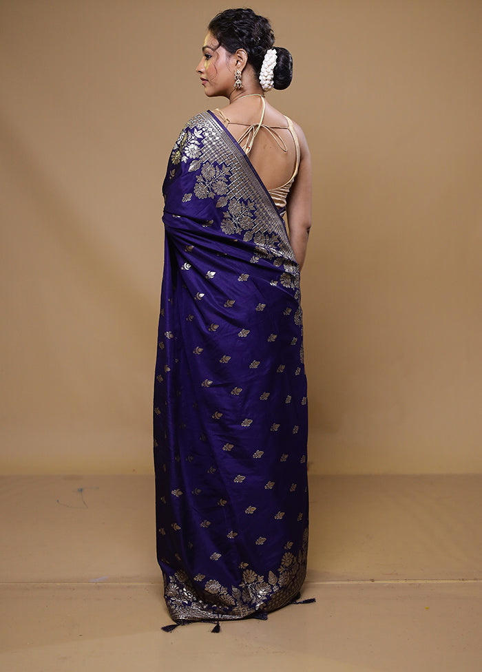 Blue Dupion Silk Saree With Blouse Piece