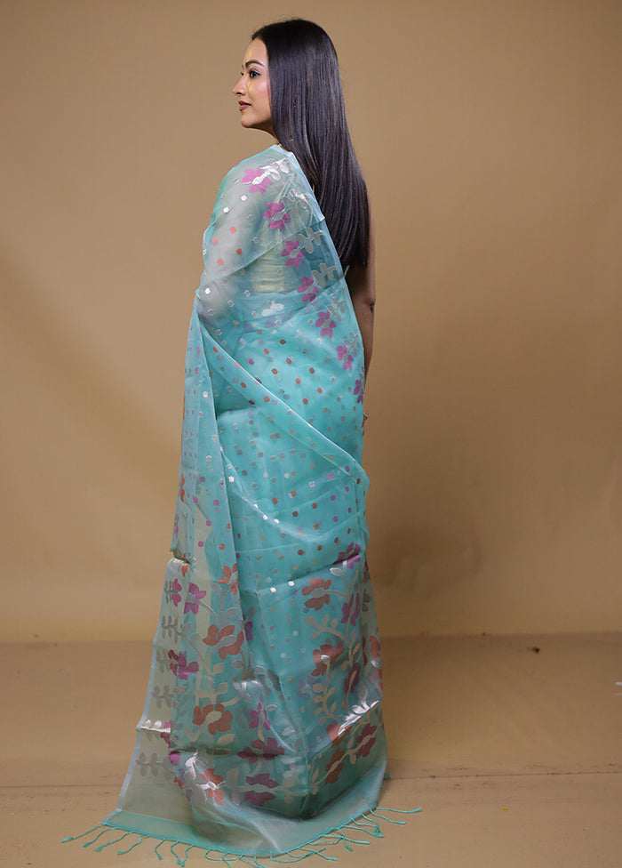 Blue Organza Saree With Blouse Piece