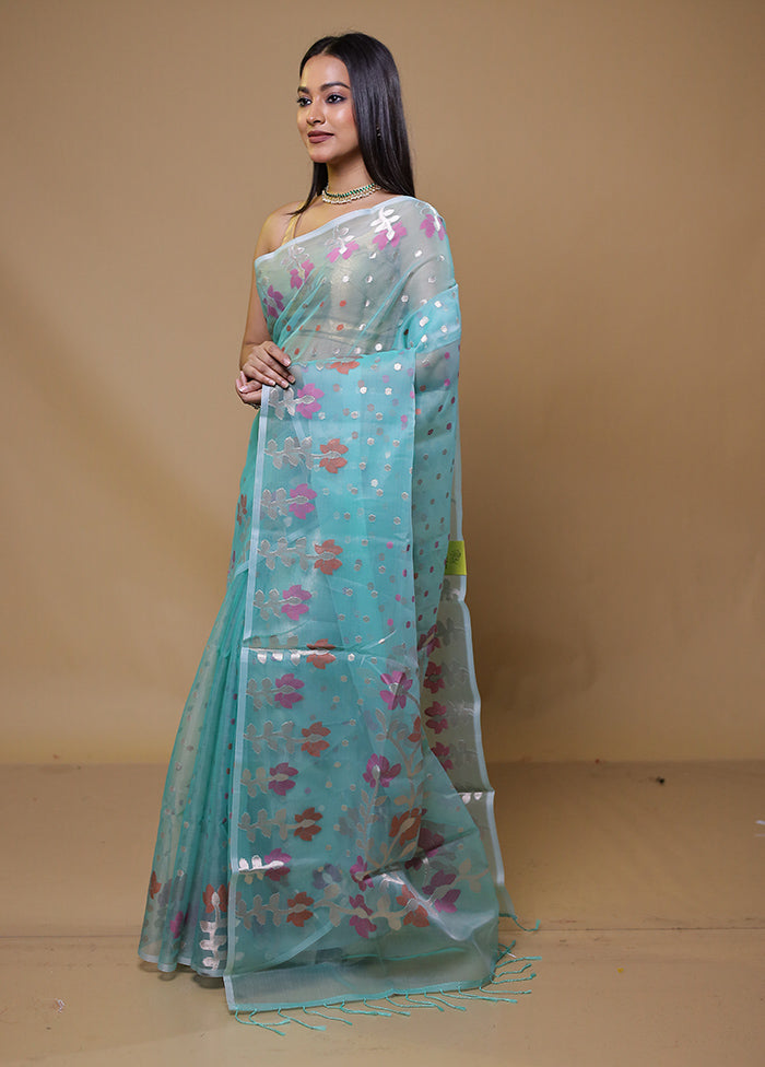 Blue Organza Saree With Blouse Piece