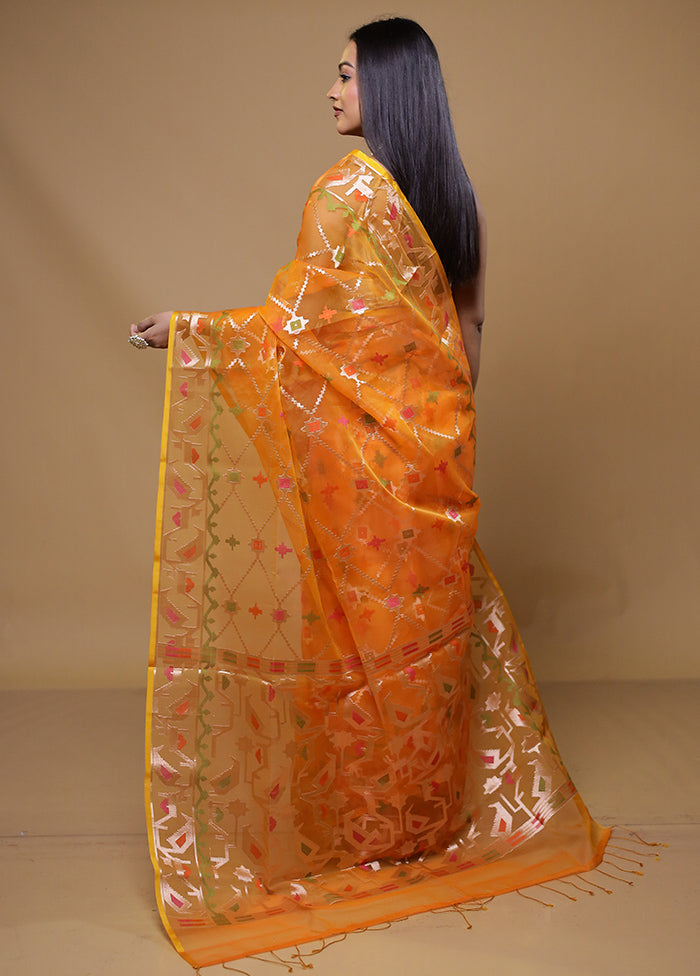 Orange Organza Saree With Blouse Piece