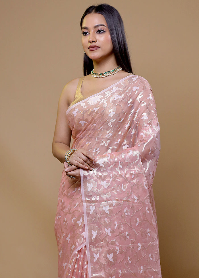 Pink Organza Saree With Blouse Piece