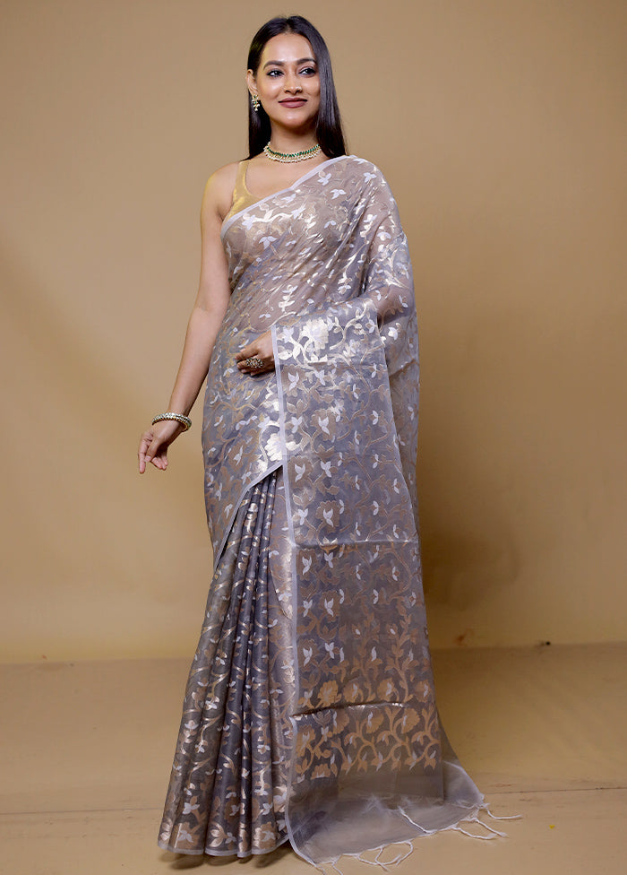 Grey Organza Saree With Blouse Piece