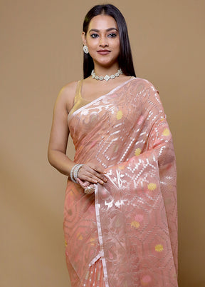 Peach Organza Saree With Blouse Piece