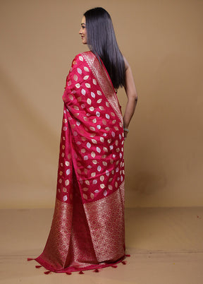 Pink Dupion Silk Saree With Blouse Piece