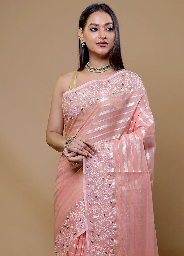 Pink Organza Saree With Blouse Piece