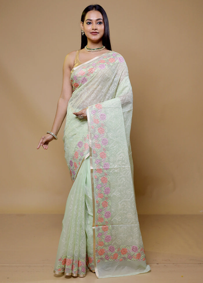 Green Organza Saree With Blouse Piece