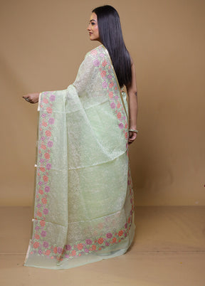 Green Organza Saree With Blouse Piece