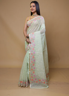 Green Organza Saree With Blouse Piece