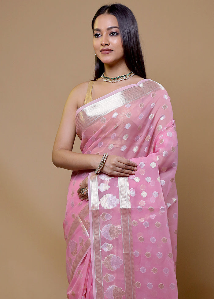 Pink Organza Saree With Blouse Piece