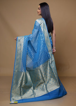 Blue Organza Saree With Blouse Piece