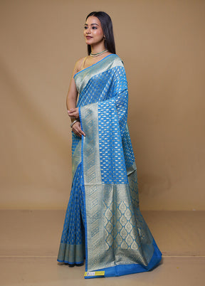 Blue Organza Saree With Blouse Piece